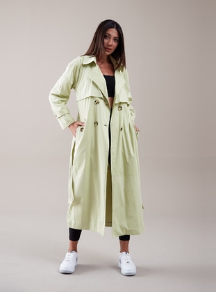 Yellow - Fully Lined - Shawl Collar - Trench Coat  - Sahra Afra