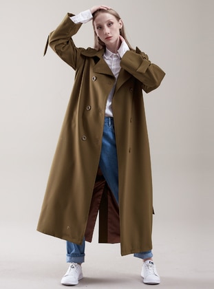 Olive Green - Fully Lined - Shawl Collar - Trench Coat - SAHRA AFRA