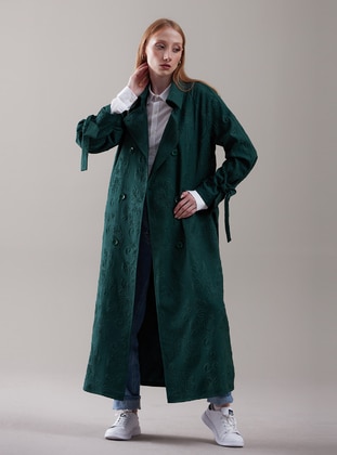 Green - Fully Lined - Shawl Collar - Trench Coat - SAHRA AFRA