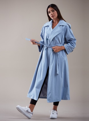 Blue - Fully Lined - Shawl Collar - Trench Coat - SAHRA AFRA