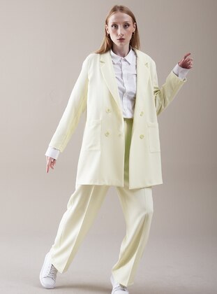 Yellow - Fully Lined - Shawl Collar - Suit  - Sahra Afra