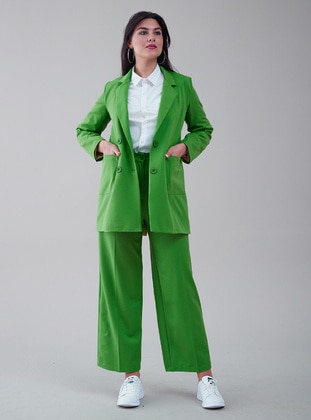 Green - Fully Lined - Shawl Collar - Suit  - Sahra Afra