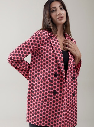 Pink - Multi - Fully Lined - Shawl Collar - Jacket  - Sahra Afra