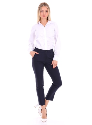 Classic Striped Ankle Length Pants Navy Blue