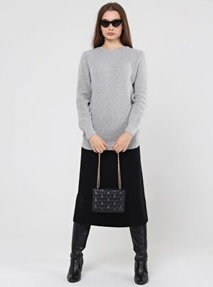 Gray - Unlined - Crew neck - Knit Sweaters - Nare