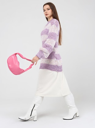 Lilac - Unlined - Crew neck - Knit Sweaters - Nare