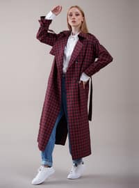  - Plaid - Fully Lined - Shawl Collar - Trench Coat