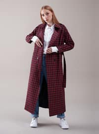  - Plaid - Fully Lined - Shawl Collar - Trench Coat