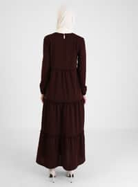 Modest Dress With Elastic Sleeve Ends Brown