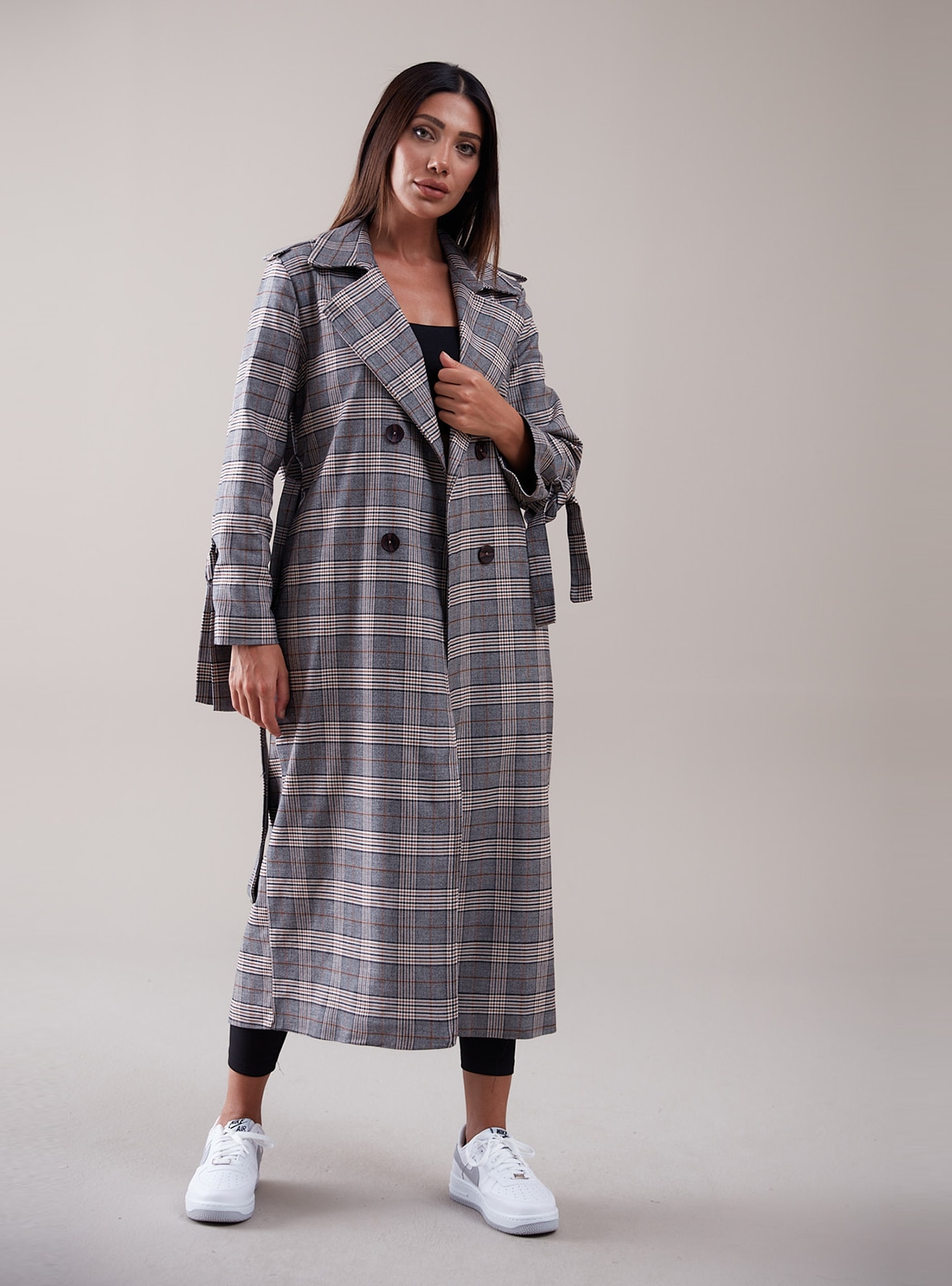 Plaid - Fully Lined - Shawl Collar - Trench Coat