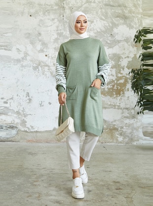 Pocket Detailed Tricot Tunic İn Chagla Green