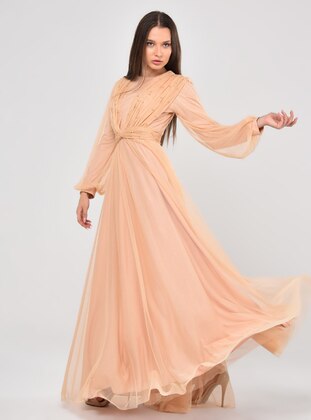 Nude - Fully Lined - Crew neck - Modest Evening Dress - Asee`s