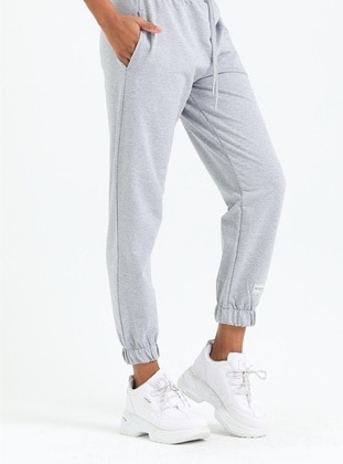 Women's Gray Women's Sweatpants With Elastic Waistband, Pocket And Tag Detail