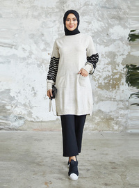 Strick Tunika mit Taschen Beige