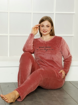 Plus Size Velvet Pajama Set Salmon