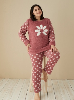 Plus Size Fleece Pajama Set Rose