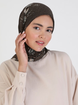 Brown - Printed - Scarf - Miray