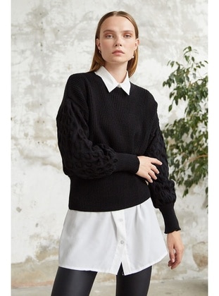 Asil Balloon Sleeve Sweater Short Pullover Black