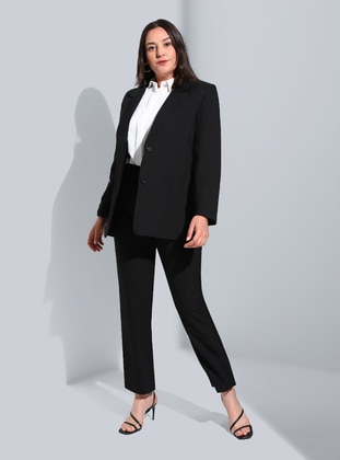 Black - Double-Breasted - Fully Lined - Plus Size Suit - Alia