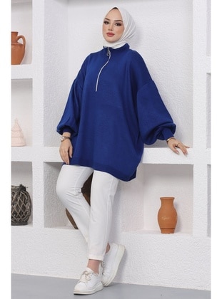 Navy Blue - Knit Tunics - In Style