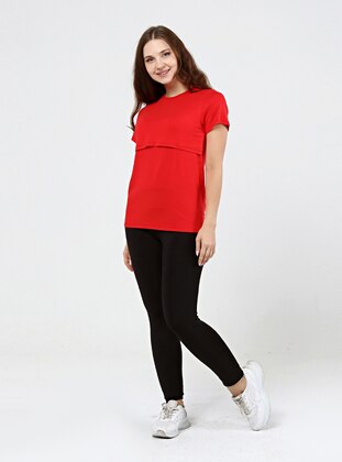 Red - Crew neck - Maternity Tunic / T-Shirt - Ladymina Pijama