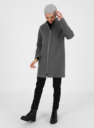 Low Sleeve Oversized Coat With Zipper Closure Gray
