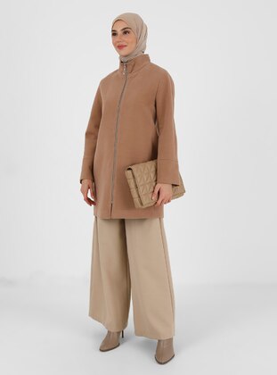 Camel - Fully Lined - Crew neck - Coat - Concept By Olcay