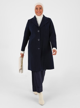 Navy Blue - Fully Lined - Shawl Collar - Coat - Concept By Olcay