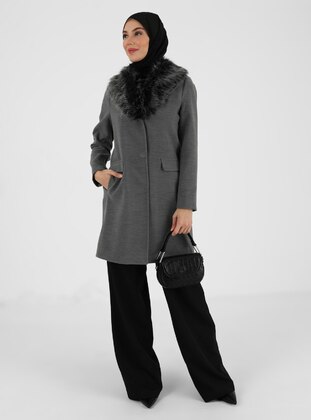 Gray - Fully Lined - Double-Breasted - Coat - Concept By Olcay