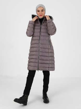 Gray - Fully Lined - Polo neck - Puffer Jackets - Olcay
