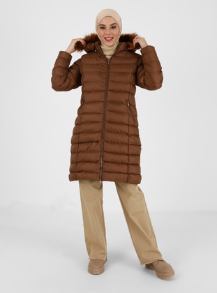 Tan - Fully Lined - Polo neck - Puffer Jackets - Olcay
