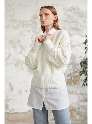 Asil Balloon Sleeve Sweater Short Pullover White