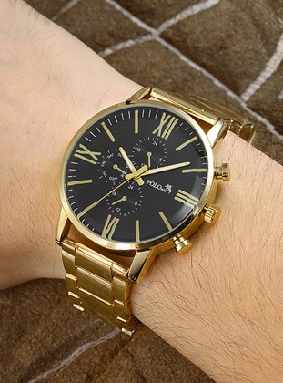 Metal Band Men's Watch Black With Gold Color Inside
