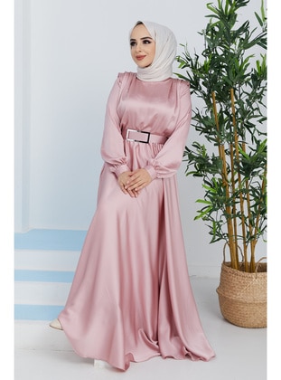 Pink - Unlined - Modest Evening Dress - İmaj Butik