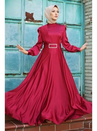 Satin Hijab Evening Dresses/Burgundy With One Shoulder Wadding