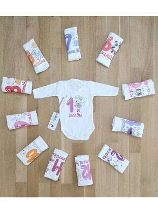 Monthly Body Set 12 Months Every Month Custom Printed Long Sleeve Snap Fastened Unisex Body