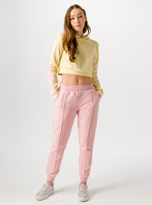 Three Thread Fleece Women's Sweatpants With Elastic Waist And Cuffs Light Pink