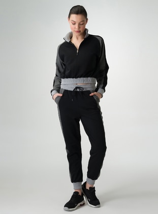 Women's Tracksuit Set With Elastic Waist And Cuffs Black