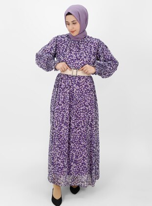 Lilac - Multi -  - Fully Lined - Modest Dress - Armağan Butik