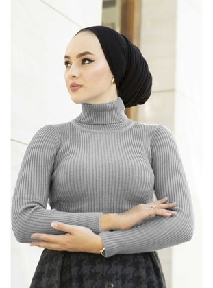 Gray - Knit Sweaters - Bestenur