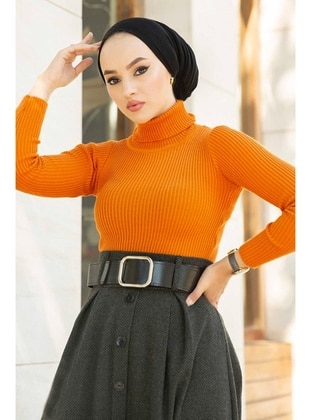 Orange - Knit Sweaters - Bestenur