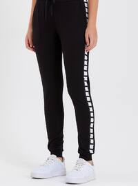 High Waist Stripe Detail Women's Sweatpants Black