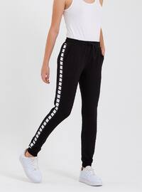 High Waist Stripe Detail Women's Sweatpants Black
