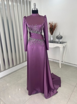 Lilac - Unlined - Crew neck - Modest Evening Dress - Rana Zenn