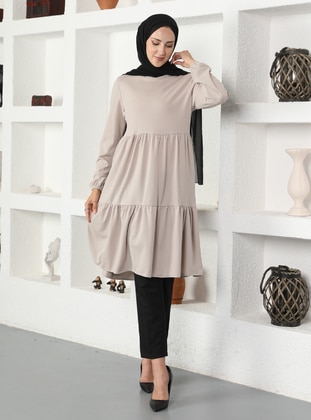 Beige Tunic With Elastic Sleeve Ends