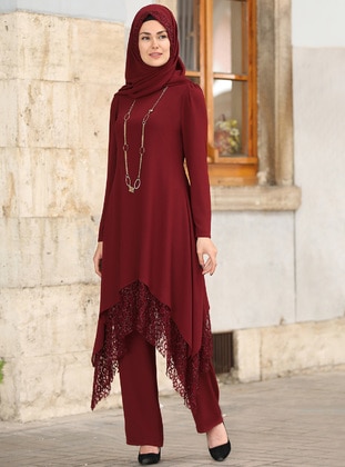 Sure Hijab Evening Dress Suit Burgundy