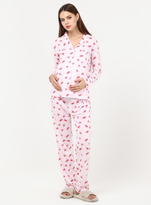 Striped Watermelon Pattern Long Sleeve Maternity Pajama Set Pink