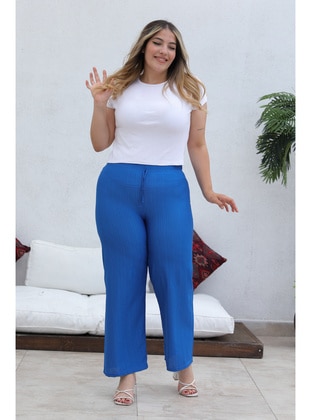 Saxe - Stripe - Plus Size Pants - Maymara