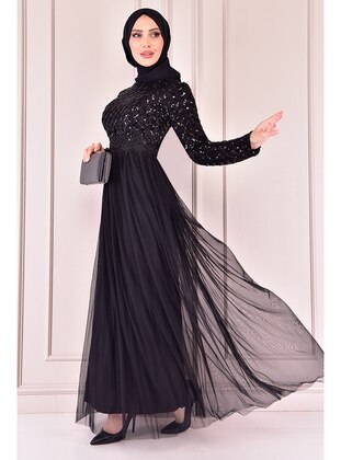 Black - Modest Evening Dress - Moda Merve