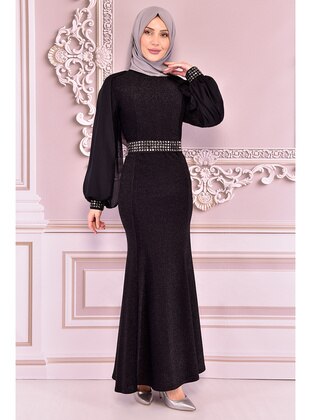 Black - Modest Evening Dress - Moda Merve